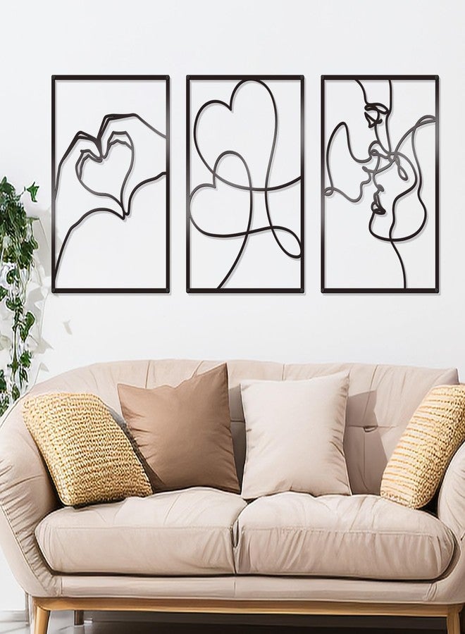 KOYILTD 3 Pcs Metal Minimalist Wall Art Love Wall Decor Metal Line Wall Art Bedroom Decor for Couples Love Decoration for Bedroom Living Room Bathroom Valentine's Day Decoration (Black) - Image 1